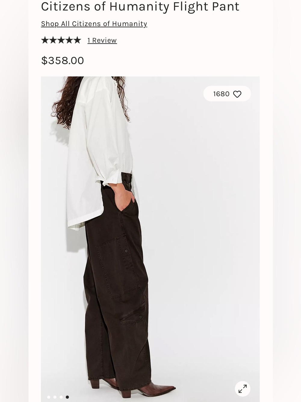 Citizens of Humanity chocolate brown flight pants barrel pleated size 25 flaw - Picture 2 of 12